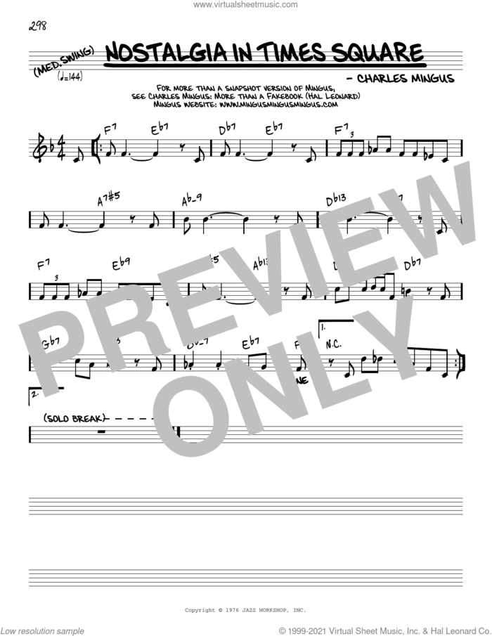 Nostalgia In Times Square [Reharmonized version] (arr. Jack Grassel) sheet music for voice and other instruments (real book) by Charles Mingus and Jack Grassel, intermediate skill level