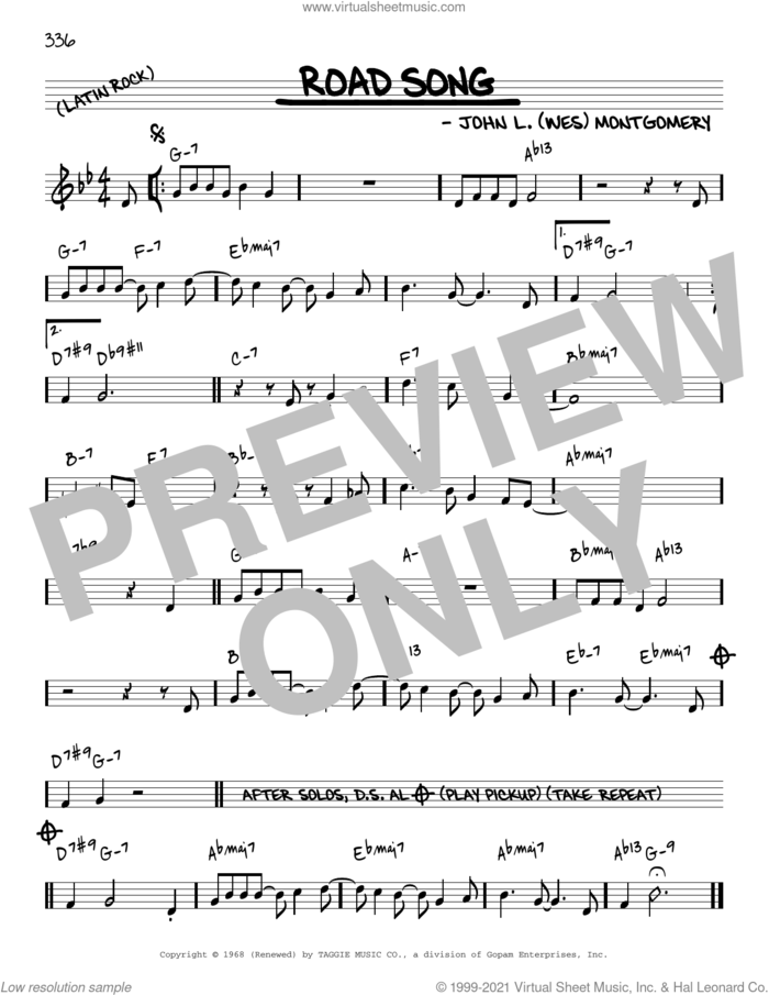Road Song [Reharmonized version] (arr. Jack Grassel) sheet music for voice and other instruments (real book) by Wes Montgomery and Jack Grassel, intermediate skill level