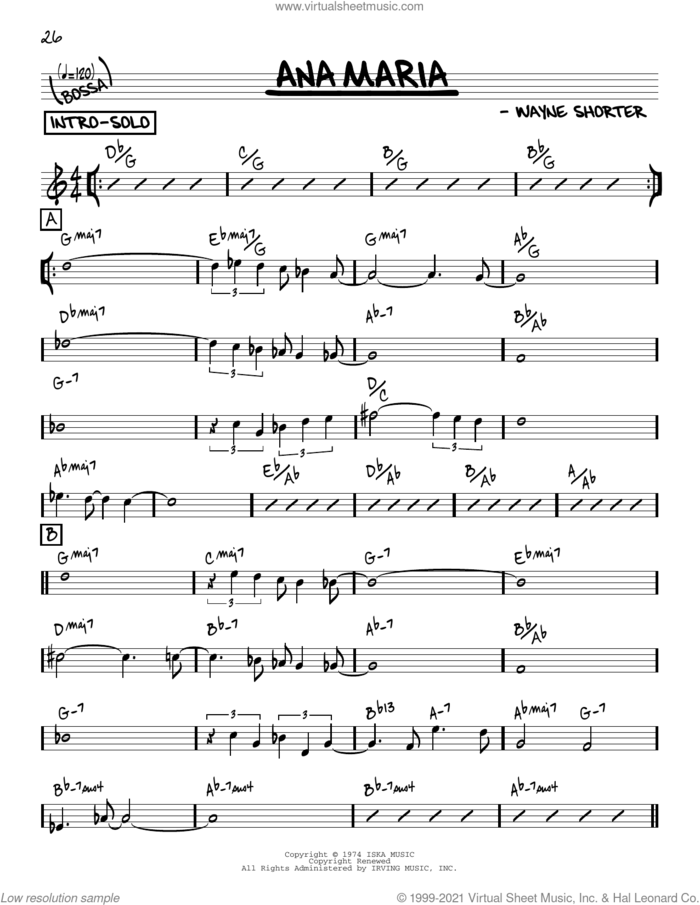 Ana Maria [Reharmonized version] (arr. Jack Grassel) sheet music for voice and other instruments (real book) by Wayne Shorter and Jack Grassel, intermediate skill level