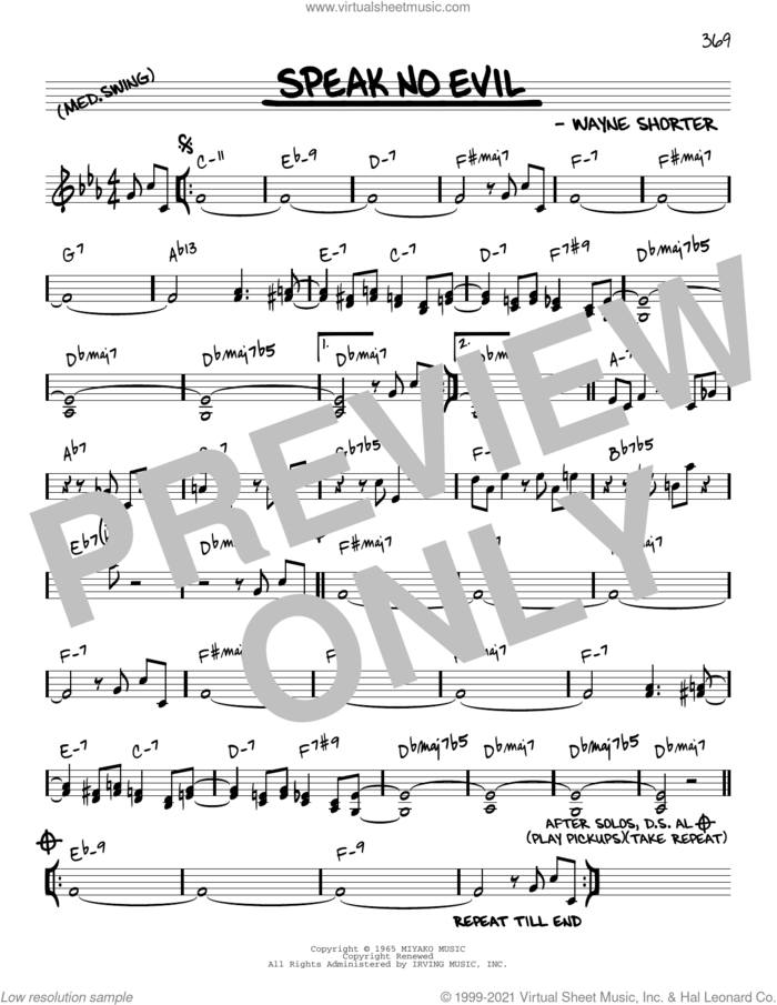 Speak No Evil [Reharmonized version] (arr. Jack Grassel) sheet music for voice and other instruments (real book) by Wayne Shorter and Jack Grassel, intermediate skill level