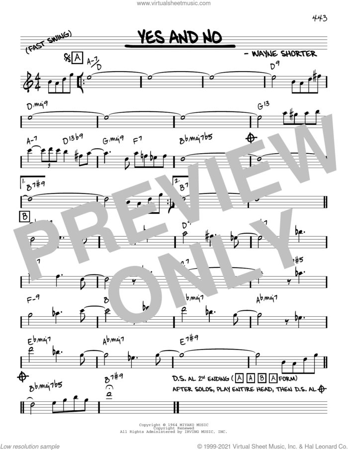 Yes And No [Reharmonized version] (arr. Jack Grassel) sheet music for voice and other instruments (real book) by Wayne Shorter and Jack Grassel, intermediate skill level