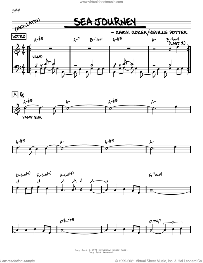 Sea Journey [Reharmonized version] (arr. Jack Grassel) sheet music for voice and other instruments (real book) by Chick Corea, Jack Grassel and Neville Potter, intermediate skill level