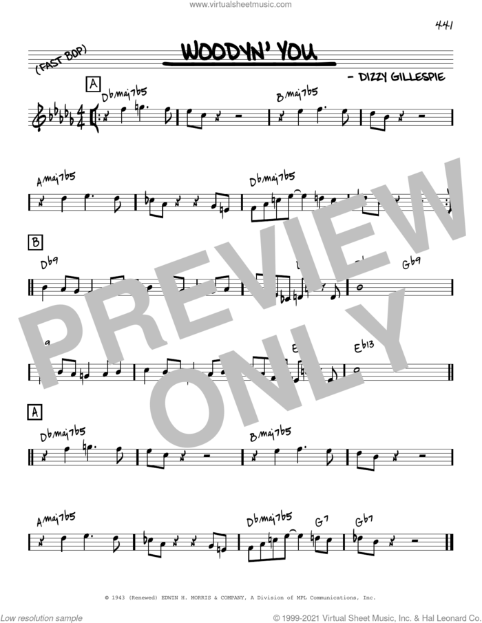 Woodyn' You [Reharmonized version] (arr. Jack Grassel) sheet music for voice and other instruments (real book) by Dizzy Gillespie and Jack Grassel, intermediate skill level