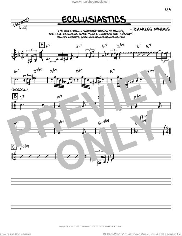 Ecclusiastics [Reharmonized version] (arr. Jack Grassel) sheet music for voice and other instruments (real book) by Charles Mingus and Jack Grassel, intermediate skill level