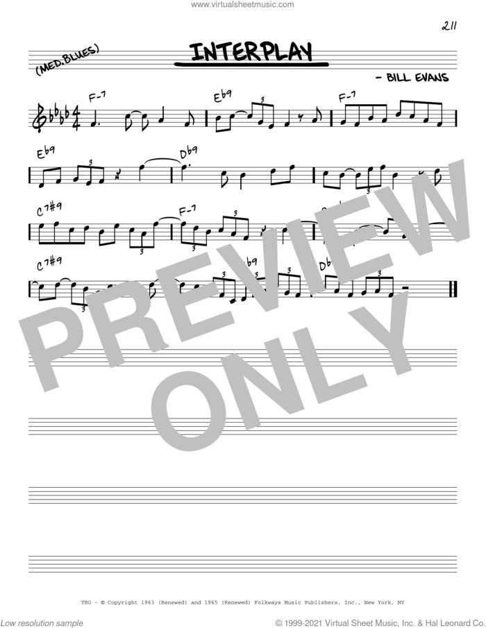 Interplay [Reharmonized version] (arr. Jack Grassel) sheet music for voice and other instruments (real book) by Bill Evans and Jack Grassel, intermediate skill level