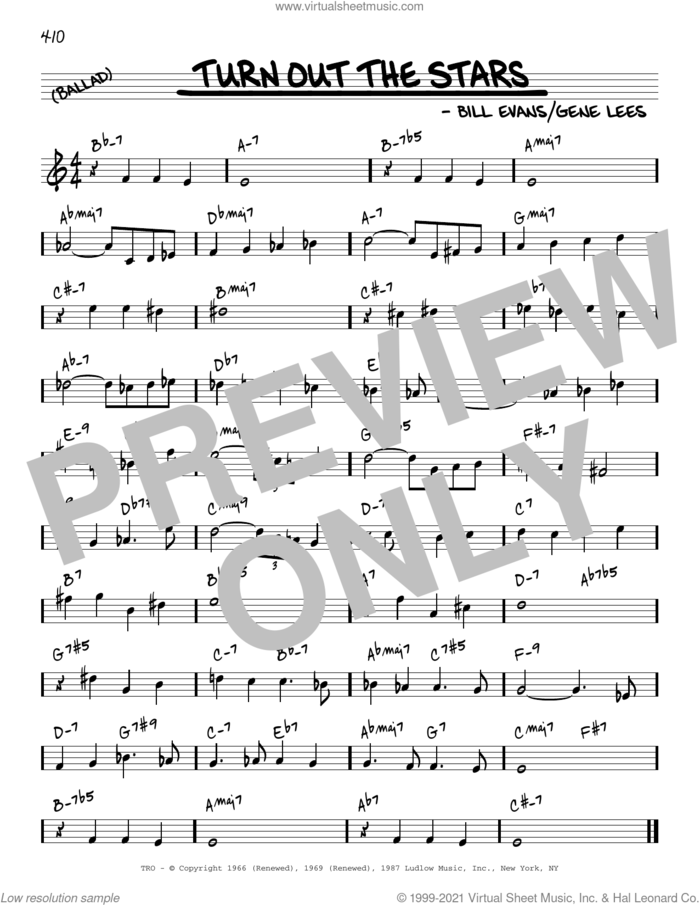 Turn Out The Stars [Reharmonized version] (arr. Jack Grassel) sheet music for voice and other instruments (real book) by Bill Evans, Jack Grassel and Eugene John Lees, intermediate skill level