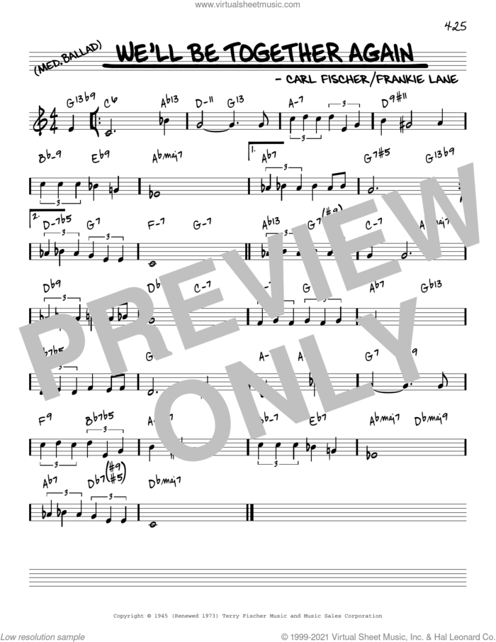 We'll Be Together Again [Reharmonized version] (arr. Jack Grassel) sheet music for voice and other instruments (real book) by Frankie Laine, Jack Grassel and Carl Fischer, intermediate skill level