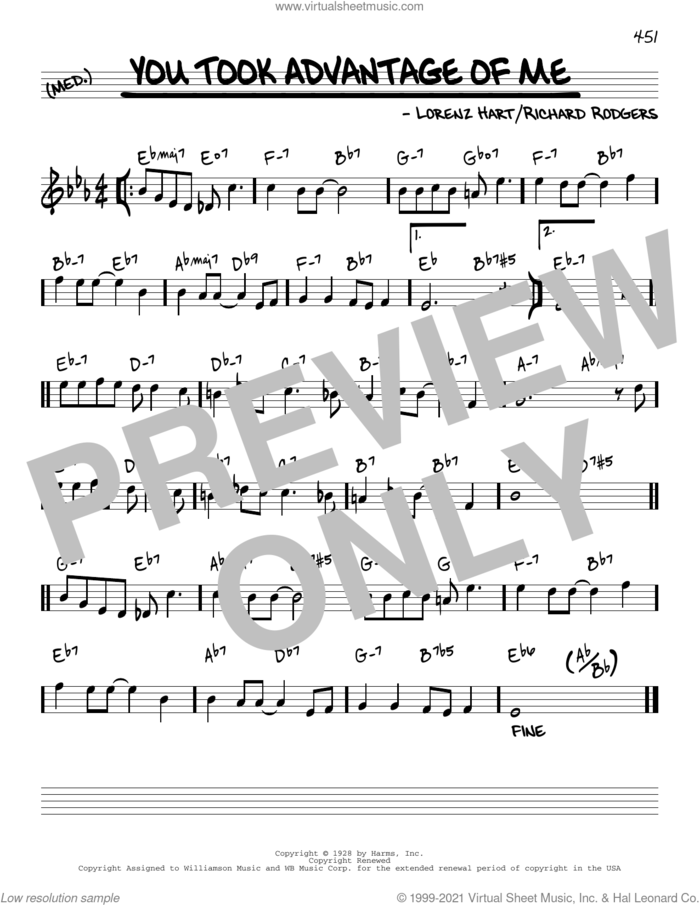 You Took Advantage Of Me [Reharmonized version] (arr. Jack Grassel) sheet music for voice and other instruments (real book) by Richard Rodgers, Jack Grassel, Lorenz Hart and Rodgers & Hart, intermediate skill level