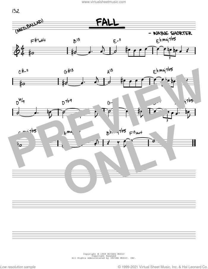 Fall [Reharmonized version] (arr. Jack Grassel) sheet music for voice and other instruments (real book) by Wayne Shorter and Jack Grassel, intermediate skill level