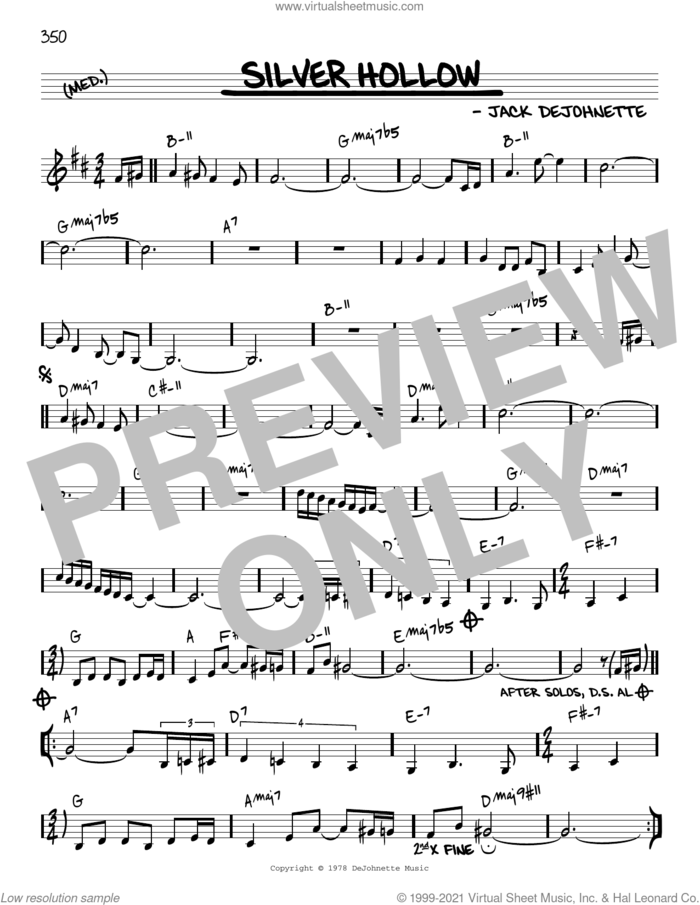 Silver Hollow [Reharmonized version] (arr. Jack Grassel) sheet music for voice and other instruments (real book) by Jack DeJohnette and Jack Grassel, intermediate skill level