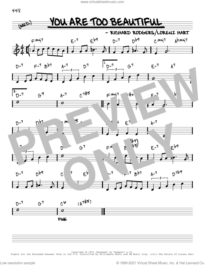 You Are Too Beautiful [Reharmonized version] (arr. Jack Grassel) sheet music for voice and other instruments (real book) by Richard Rodgers, Jack Grassel, Lorenz Hart and Rodgers & Hart, intermediate skill level