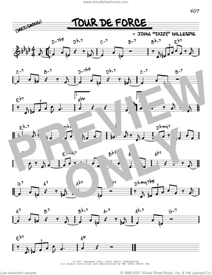 Tour De Force [Reharmonized version] (arr. Jack Grassel) sheet music for voice and other instruments (real book) by Dizzy Gillespie and Jack Grassel, intermediate skill level
