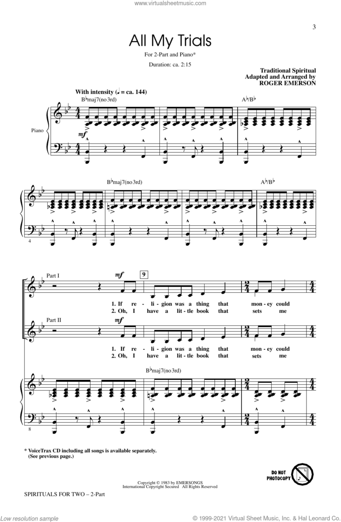 Spirituals For Two (Collection) sheet music for choir (2-Part) by Roger Emerson, intermediate duet