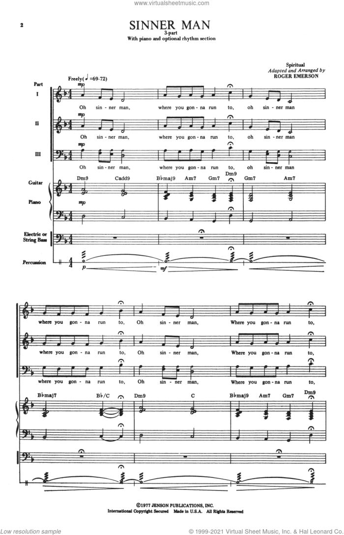 Sinner Man (arr. Roger Emerson) sheet music for choir (3-Part Mixed)  and Roger Emerson, intermediate skill level