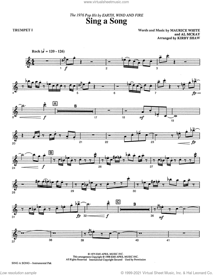 Sing A Song (arr. Kirby Shaw) (complete set of parts) sheet music for orchestra/band by Kirby Shaw, Al McKay, Earth, Wind & Fire and Maurice White, intermediate skill level