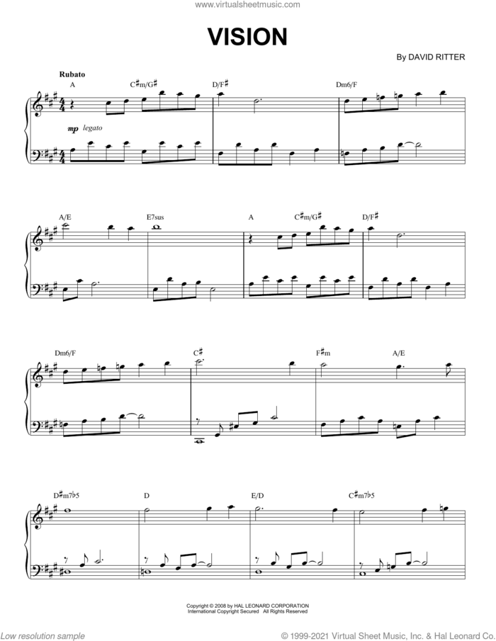 Vision sheet music for piano solo by David Ritter, intermediate skill level