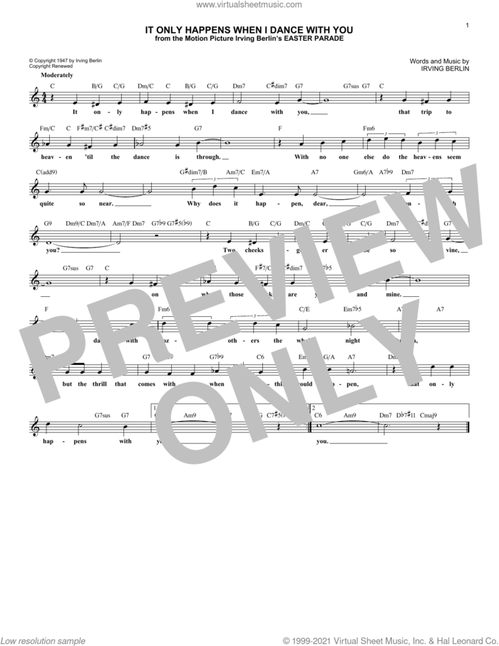 It Only Happens When I Dance With You (from Easter Parade) sheet music for voice and other instruments (fake book) by Irving Berlin and Dick Hyman, intermediate skill level