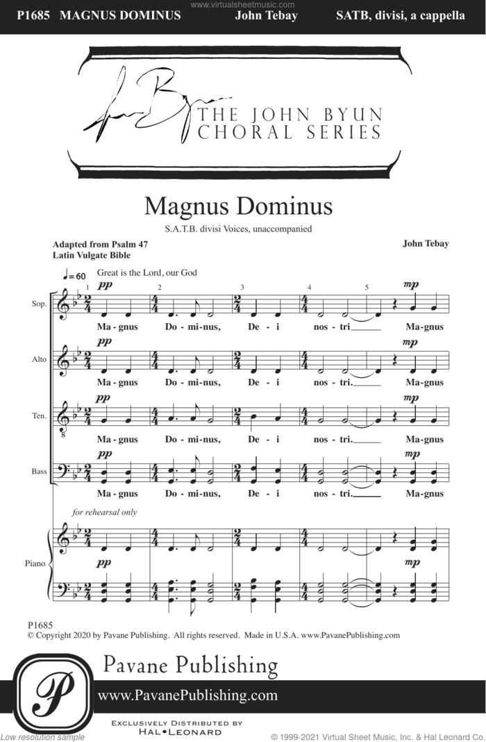 Magnus Dominus sheet music for choir (SATB: soprano, alto, tenor, bass) by John Tebay, intermediate skill level
