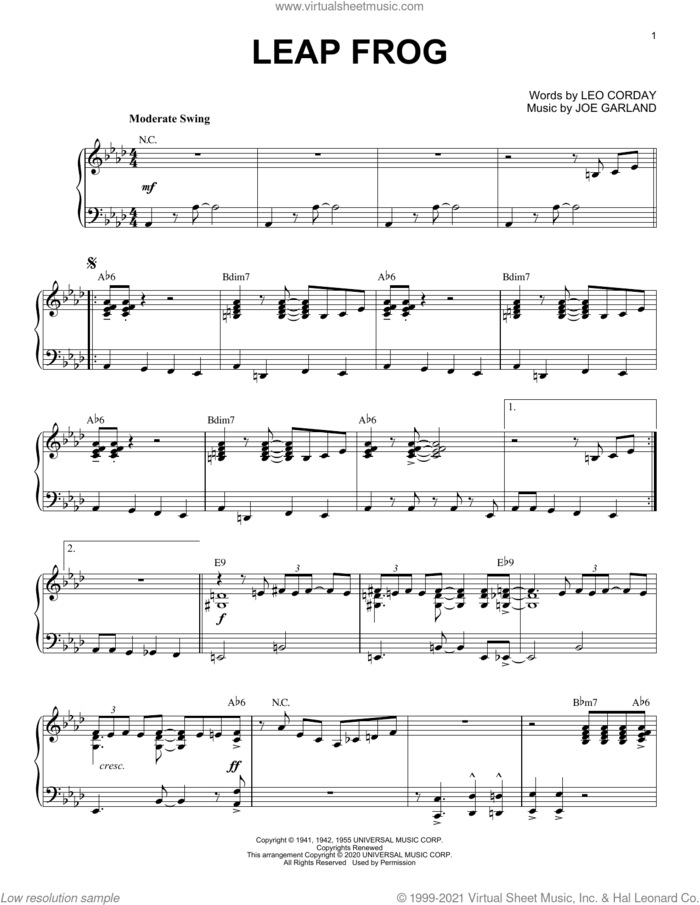 Leap Frog [Jazz version] (arr. Brent Edstrom) sheet music for piano solo by Chuck Alaimo Quartet, Brent Edstrom and Joe Garland, intermediate skill level