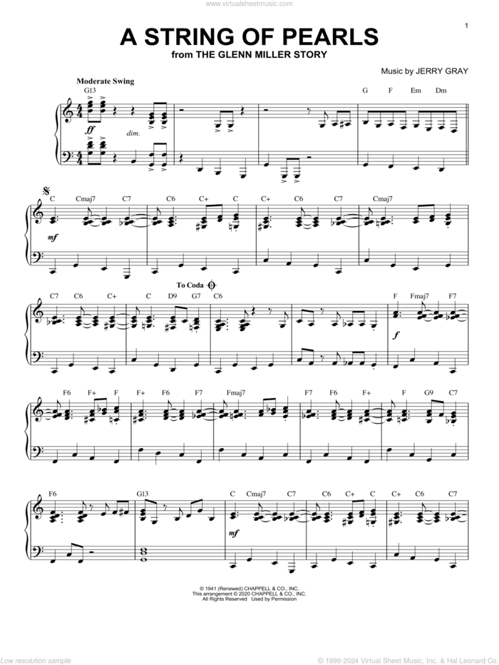 A String Of Pearls [Jazz version] (from The Glenn Miller Story) (arr. Brent Edstrom) sheet music for piano solo by Eddie DeLange, Brent Edstrom and Jerry Gray, intermediate skill level