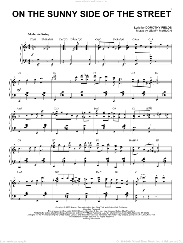 On The Sunny Side Of The Street [Jazz version] (arr. Brent Edstrom) sheet music for piano solo by Dorothy Fields, Brent Edstrom and Jimmy McHugh, intermediate skill level