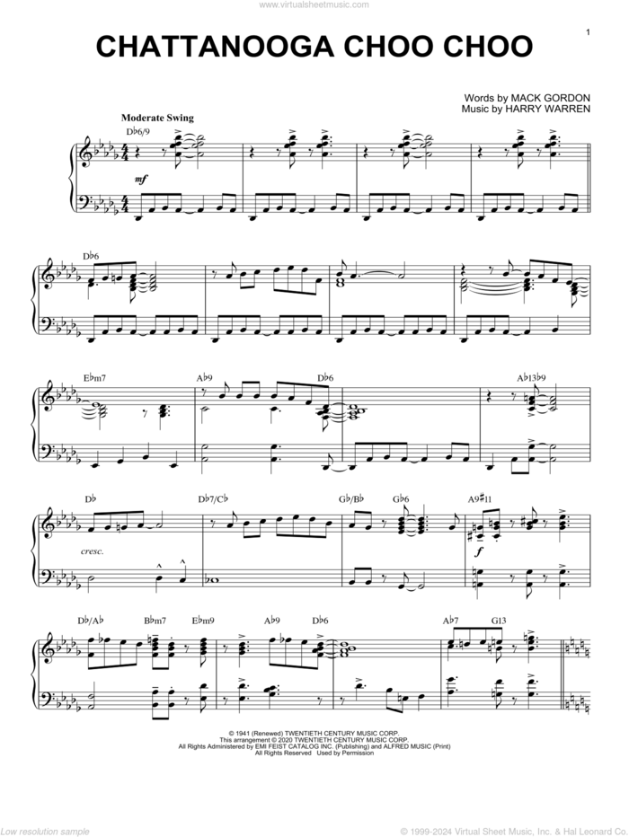 Chattanooga Choo Choo [Jazz version] (arr. Brent Edstrom) sheet music for piano solo by Tuxedo Junction, Brent Edstrom, Floyd Cramer, Harpers Bizarre, Harry Warren and Mack Gordon, intermediate skill level