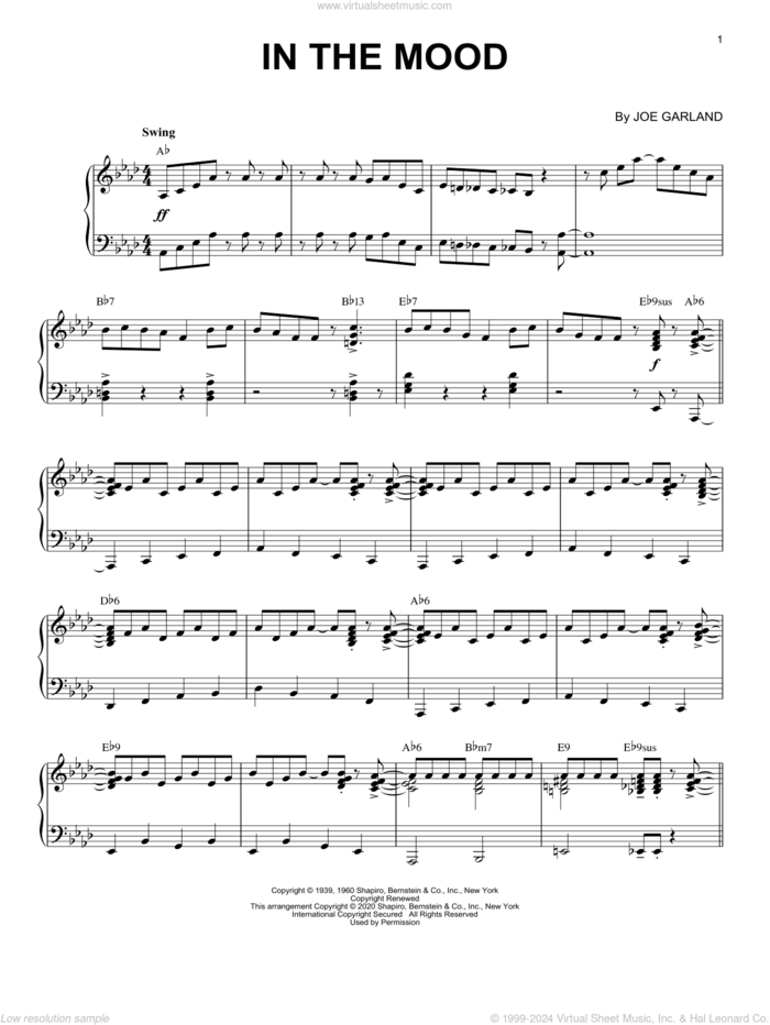 In The Mood [Jazz version] (arr. Brent Edstrom) sheet music for piano solo by Glenn Miller & His Orchestra, Brent Edstrom and Joe Garland, intermediate skill level