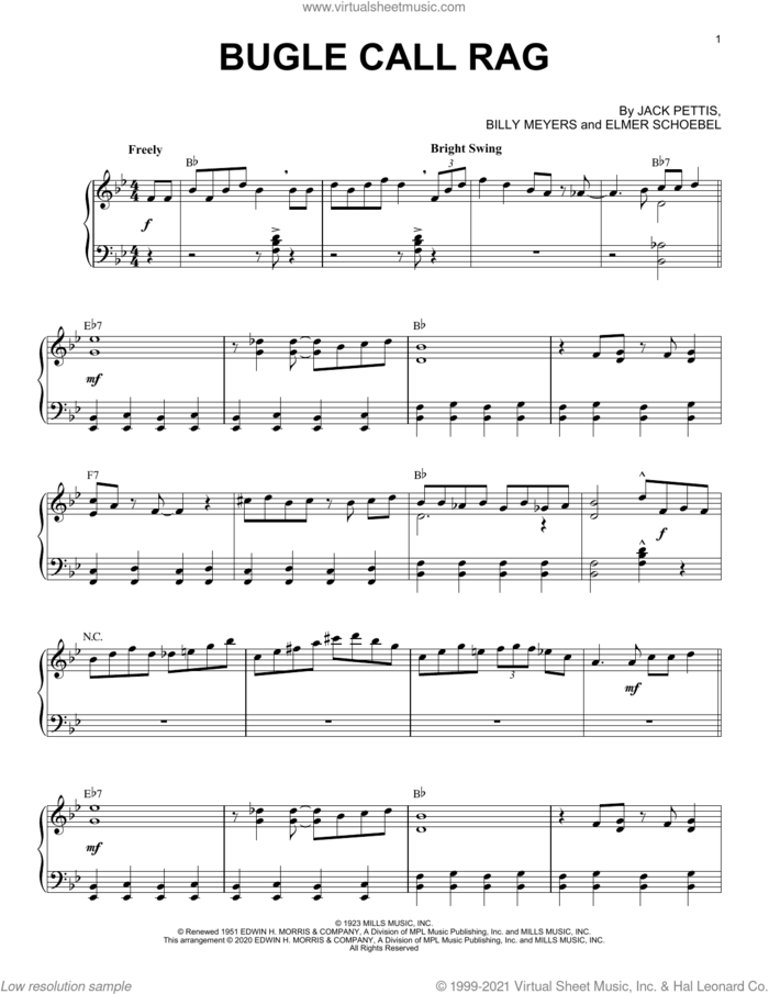 Bugle Call Rag [Jazz version] (arr. Brent Edstrom) sheet music for piano solo by Jack Pettis, Brent Edstrom, Billy Meyers and Elmer Schoebel, intermediate skill level