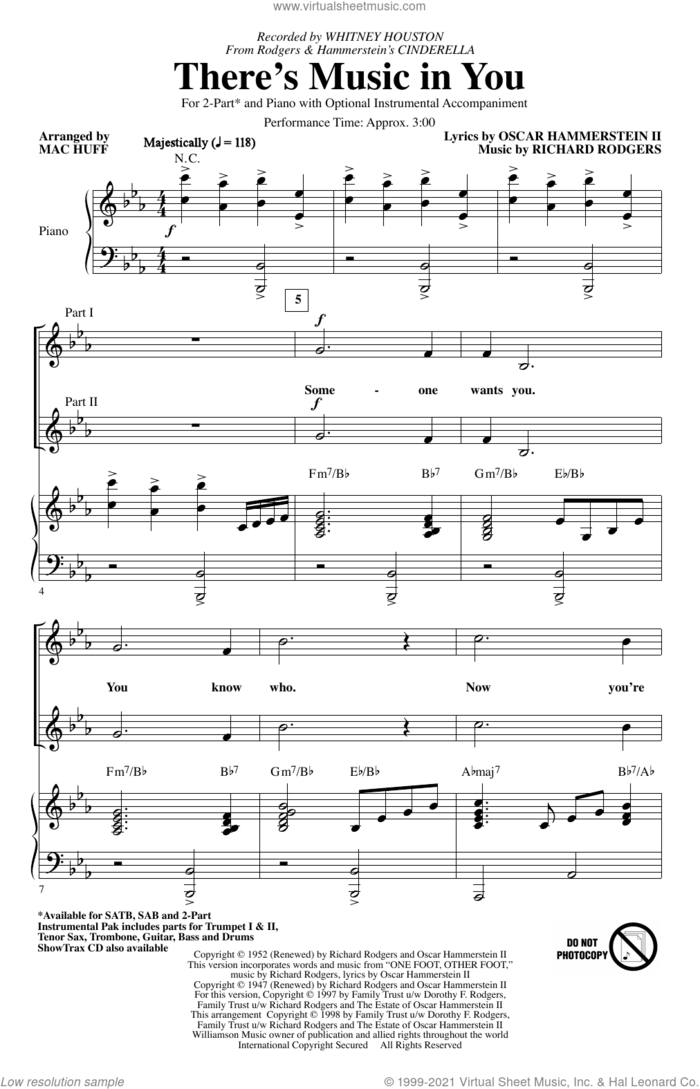 There's Music In You (from Cinderella) (arr. Mac Huff) sheet music for choir (2-Part) by Whitney Houston, Mac Huff, Oscar II Hammerstein and Richard Rodgers, intermediate duet