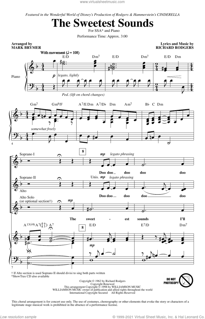 The Sweetest Sounds (from Cinderella) (arr. Mark Brymer) sheet music for choir (SSA: soprano, alto) by Brandy, Mark Brymer and Richard Rodgers, intermediate skill level