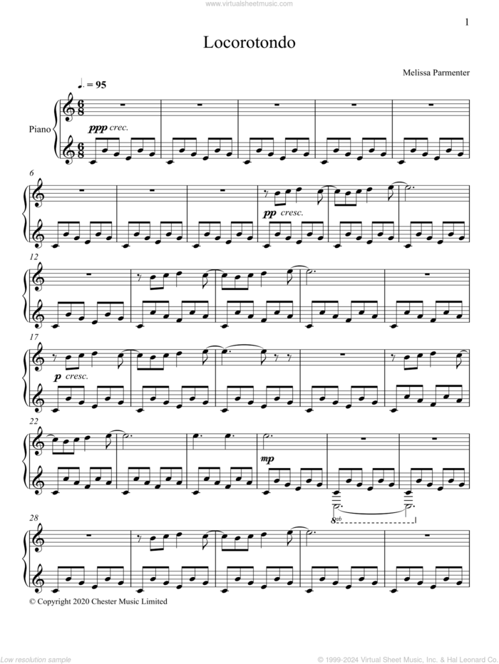 Locorotondo sheet music for piano solo by Melissa Parmenter, classical score, intermediate skill level