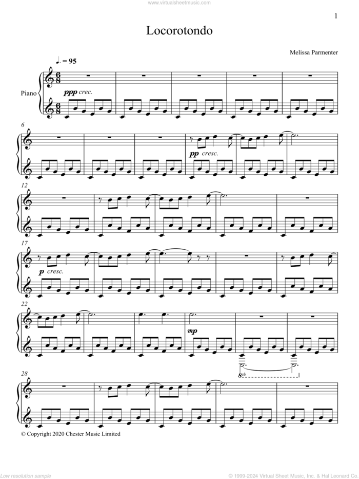 Locorotondo sheet music for piano solo by Melissa Parmenter, classical score, intermediate skill level