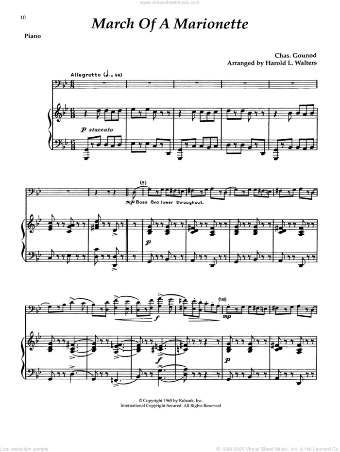 Funeral March Of A Marionette sheet music for trombone and piano (trombone, tenor trombone) by Charles Gounod, classical score, intermediate skill level