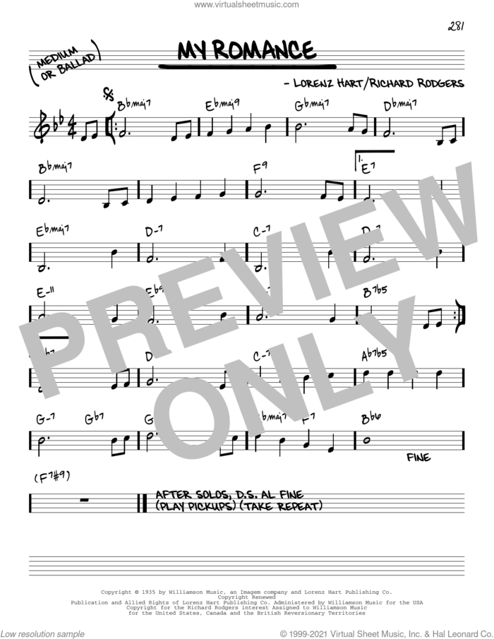My Romance [Reharmonized version] (from Jumbo) (arr. Jack Grassel) sheet music for voice and other instruments (real book) by Rodgers & Hart, Jack Grassel, Lorenz Hart and Richard Rodgers, intermediate skill level