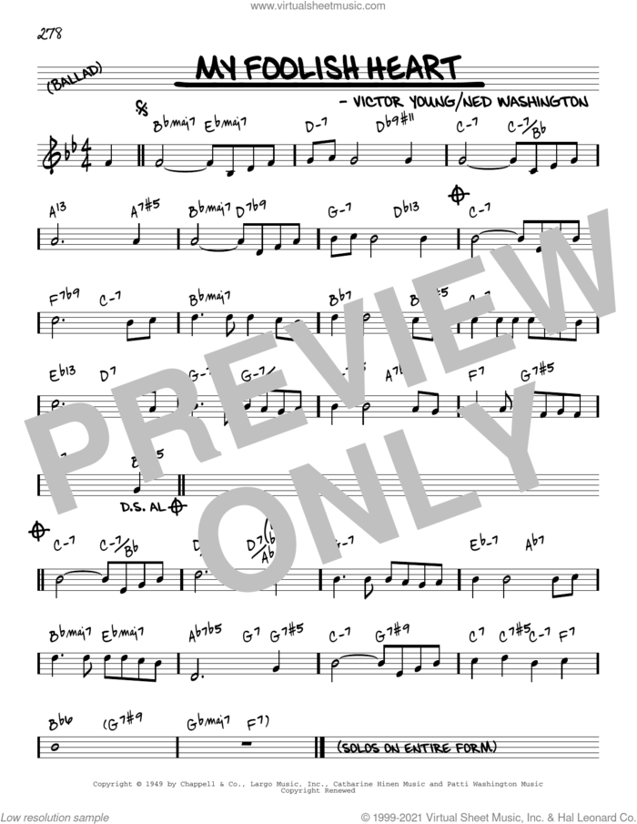My Foolish Heart [Reharmonized version] (arr. Jack Grassel) sheet music for voice and other instruments (real book) by Ned Washington & Victor Young, Jack Grassel, Demensions, Ned Washington and Victor Young, intermediate skill level