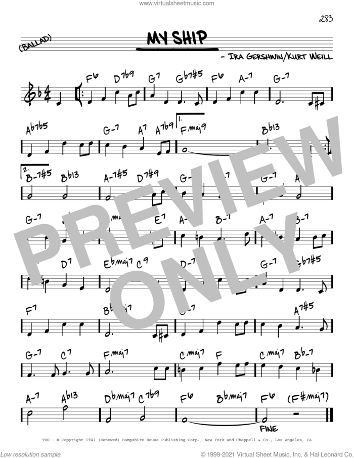 My Ship [Reharmonized version] (arr. Jack Grassel) sheet music for voice and other instruments (real book) by Miles Davis, Jack Grassel, Ira Gershwin and Kurt Weill, intermediate skill level