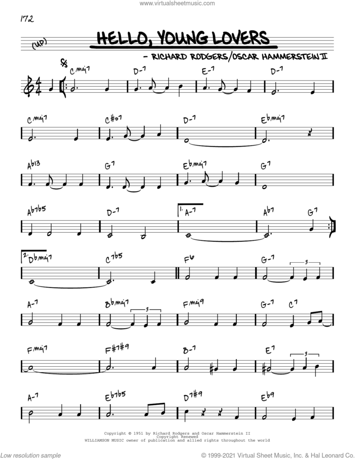 Hello, Young Lovers [Reharmonized version] (from The King And I) (arr. Jack Grassel) sheet music for voice and other instruments (real book) by Rodgers & Hammerstein, Jack Grassel, Oscar II Hammerstein and Richard Rodgers, intermediate skill level