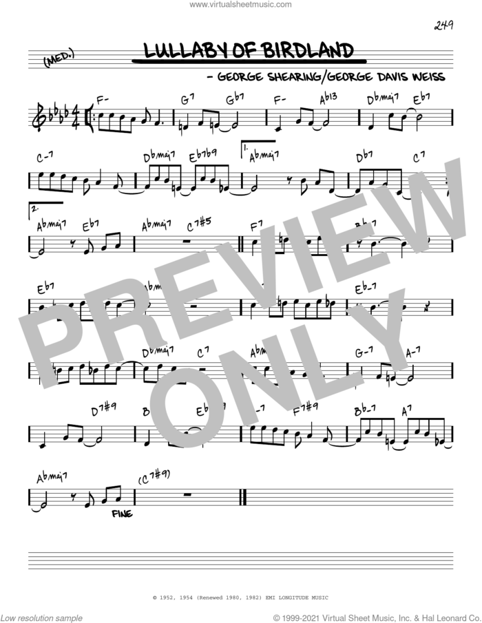 Lullaby Of Birdland [Reharmonized version] (arr. Jack Grassel) sheet music for voice and other instruments (real book) by George David Weiss, Jack Grassel and George Shearing, intermediate skill level