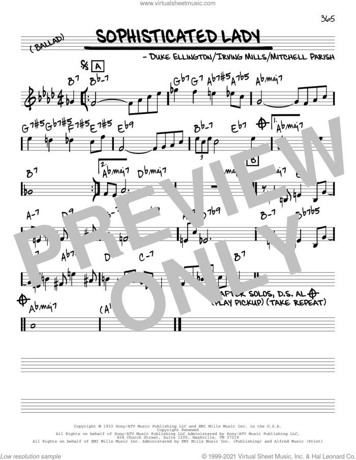 Sophisticated Lady [Reharmonized version] (arr. Jack Grassel) sheet music for voice and other instruments (real book) by Duke Ellington, Jack Grassel, Irving Mills and Mitchell Parish, intermediate skill level
