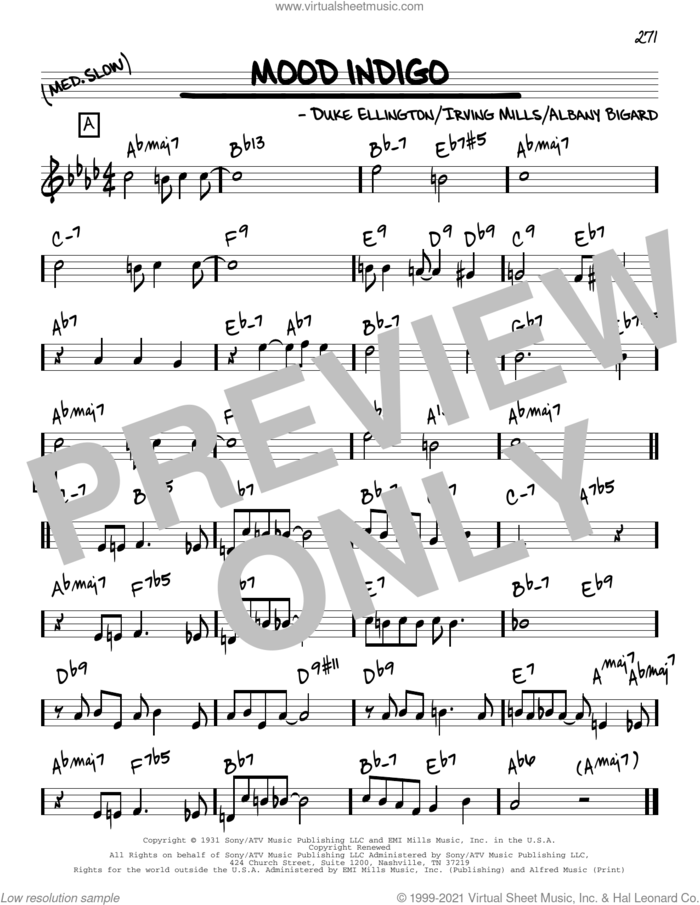 Mood Indigo [Reharmonized version] (arr. Jack Grassel) sheet music for voice and other instruments (real book) by Duke Ellington, Jack Grassel, Albany Bigard and Irving Mills, intermediate skill level