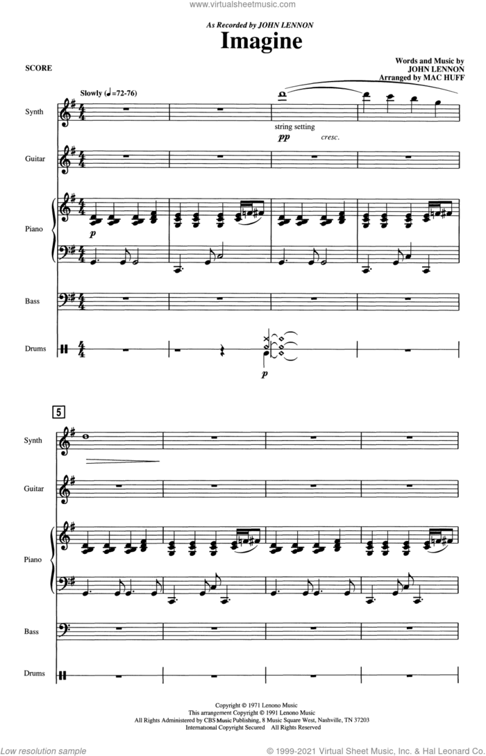 Imagine (arr. Mac Huff) (COMPLETE) sheet music for orchestra/band by John Lennon and Mac Huff, intermediate skill level