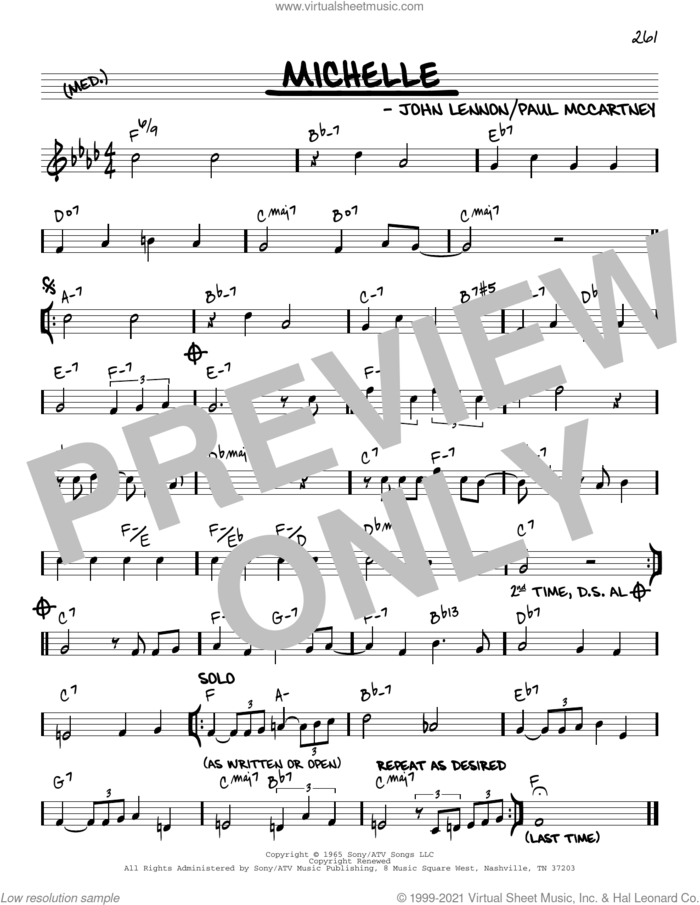 Michelle [Reharmonized version] (arr. Jack Grassel) sheet music for voice and other instruments (real book) by The Beatles, Jack Grassel, John Lennon and Paul McCartney, intermediate skill level