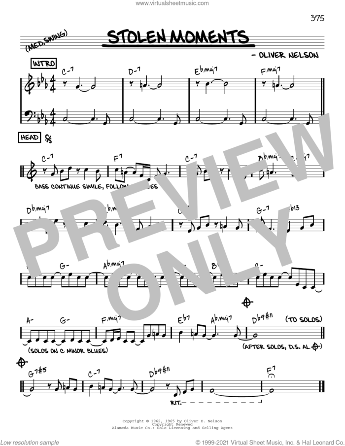 Stolen Moments [Reharmonized version] (arr. Jack Grassel) sheet music for voice and other instruments (real book) by Oliver Nelson and Jack Grassel, intermediate skill level