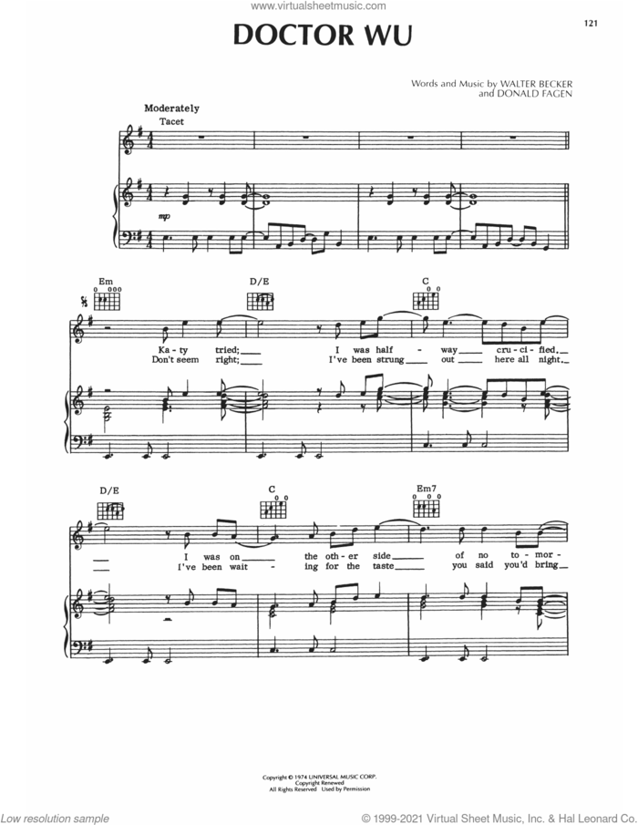 Doctor Wu sheet music for voice, piano or guitar by Steely Dan, Donald Fagen and Walter Becker, intermediate skill level