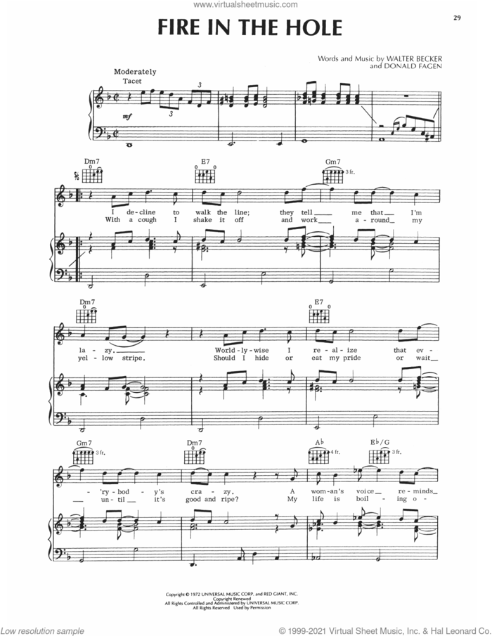 Fire In The Hole sheet music for voice, piano or guitar by Steely Dan, Donald Fagen and Walter Becker, intermediate skill level