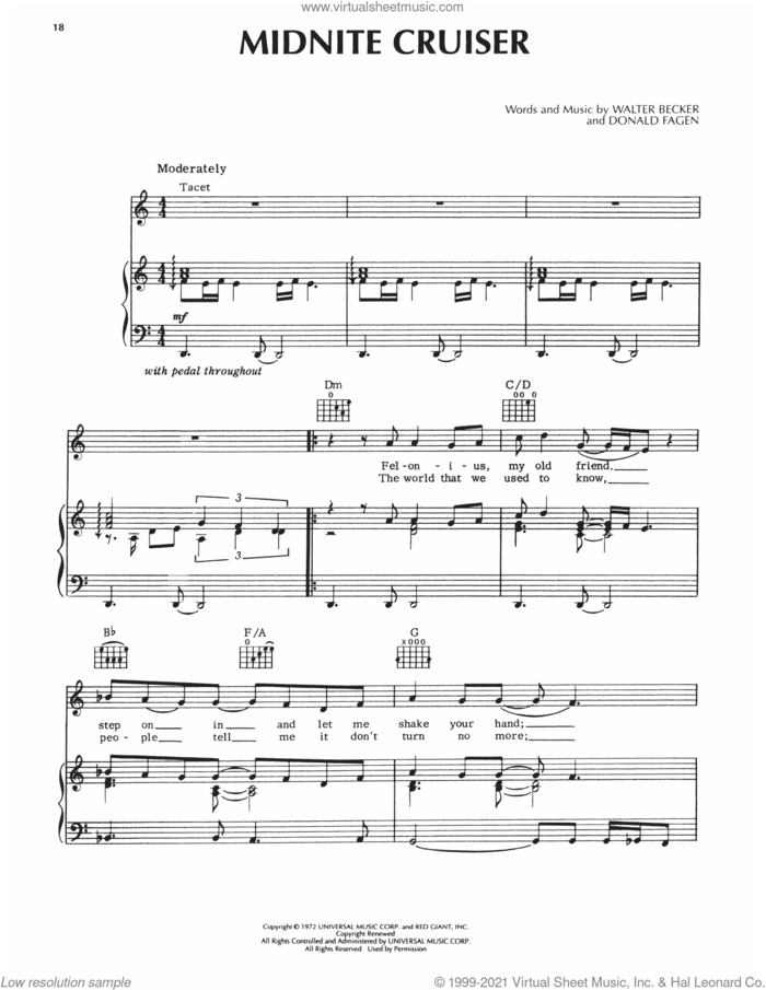 Midnite Cruiser sheet music for voice, piano or guitar by Steely Dan, Donald Fagen and Walter Becker, intermediate skill level
