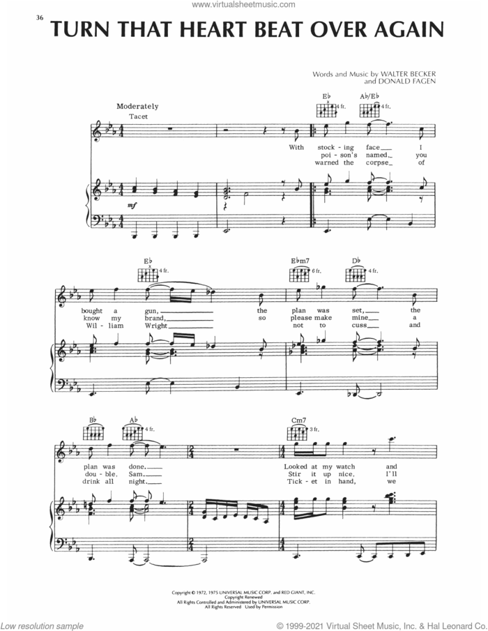 Turn That Heart Beat Over Again sheet music for voice, piano or guitar by Steely Dan, Donald Fagen and Walter Becker, intermediate skill level