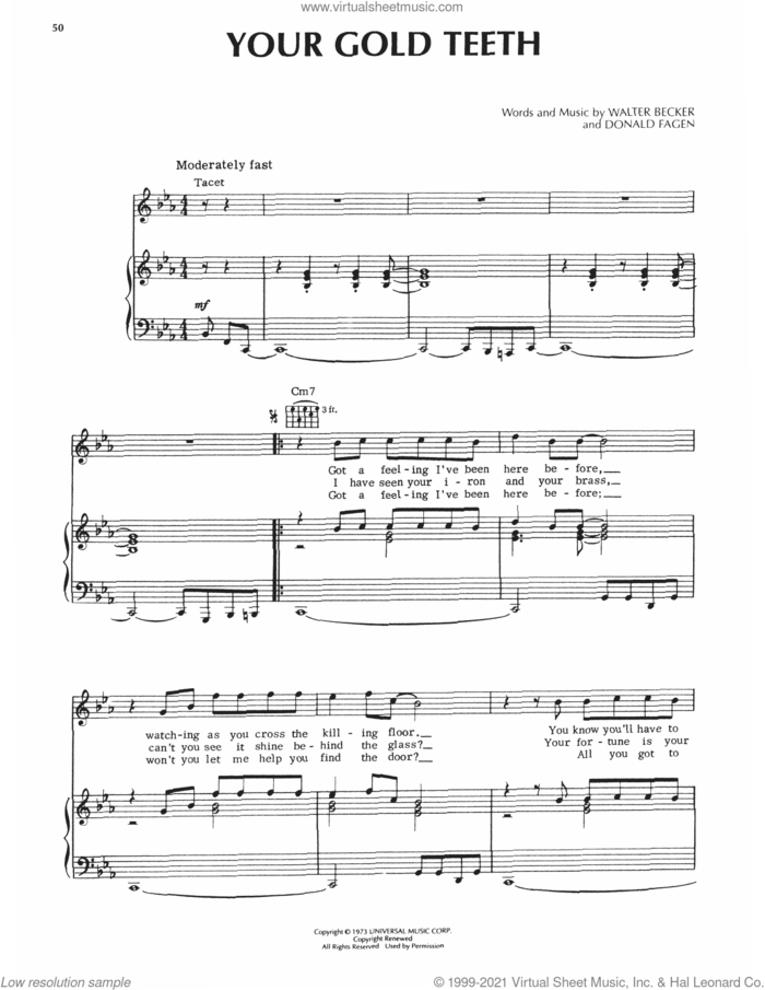 Your Gold Teeth sheet music for voice, piano or guitar by Steely Dan, Donald Fagen and Walter Becker, intermediate skill level