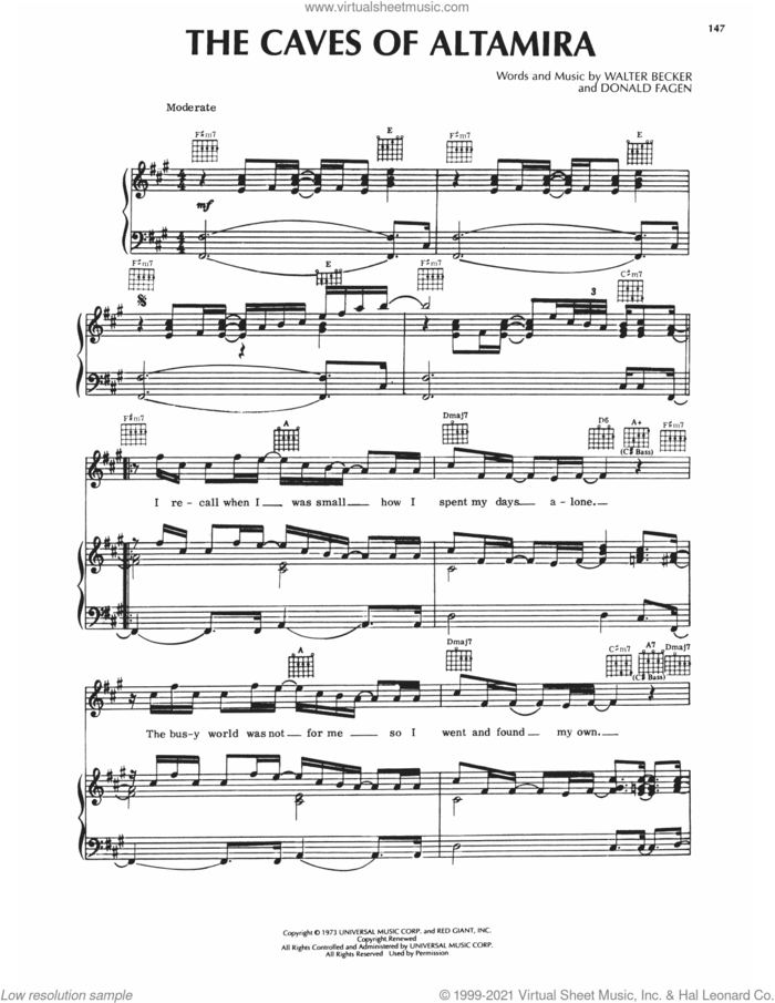 The Caves Of Altamira sheet music for voice, piano or guitar by Steely Dan, Donald Fagen and Walter Becker, intermediate skill level