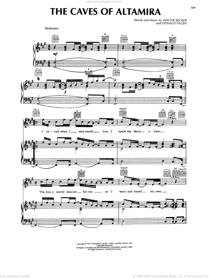 The Caves Of Altamira sheet music for voice, piano or guitar by Steely Dan, Donald Fagen and Walter Becker, intermediate skill level